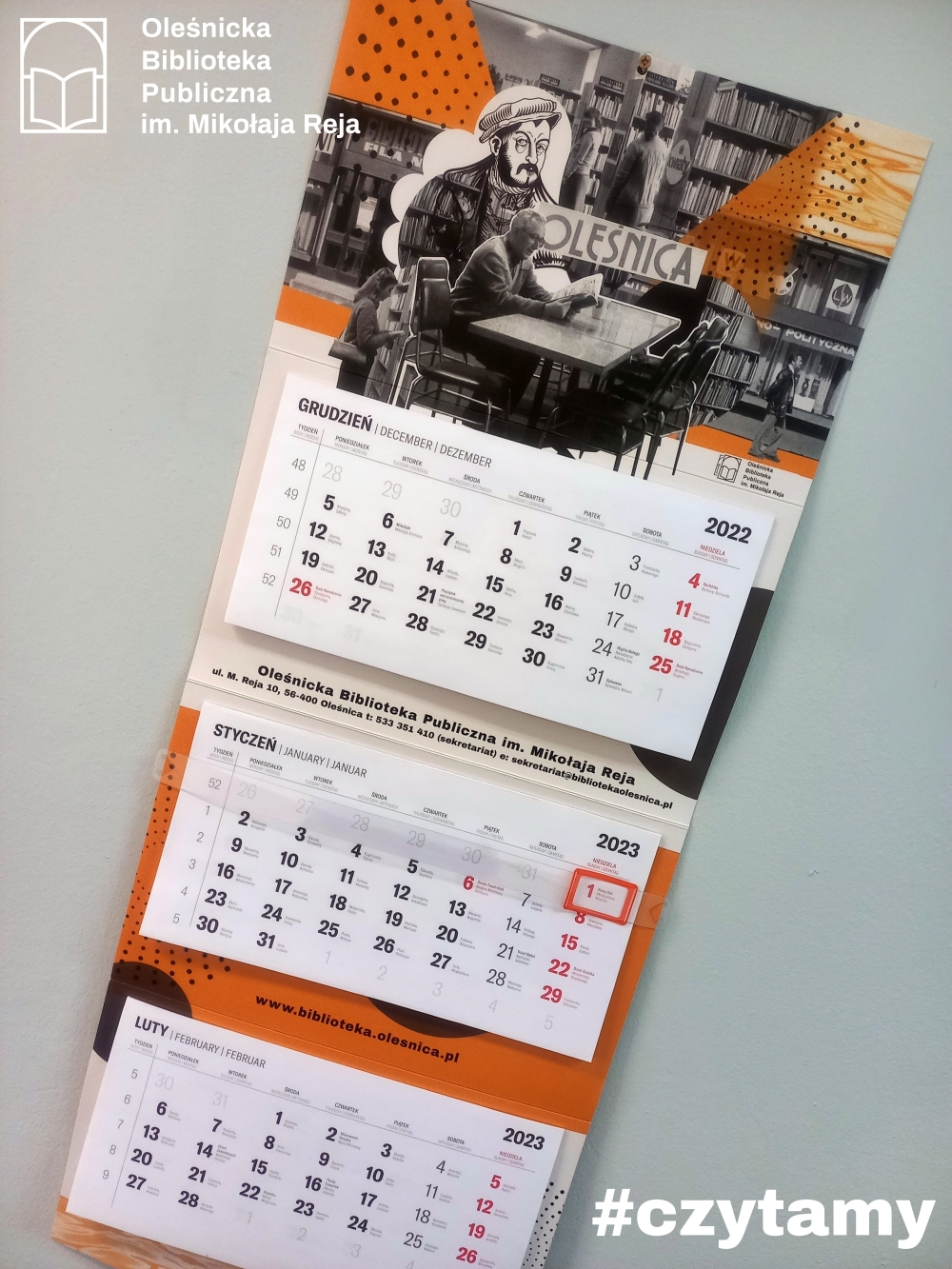 Kalendarz trójdzielny oleśnickiej biblioteki na 2023 rok